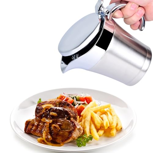 Insulated Sauce Pot,750ml Stainless Steel Thermal Insulated Double Wall Sauce Gravy Boat Pot Sauce Jug Restaurant Serving Jug for Gravy Cream Milk (Small size 450ml)