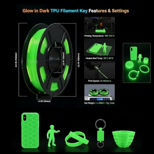 Image of 250G 95A TPU 3D Printer Filament, 1.75mm Glow in The Dark Green, Soft TPU Flexible 3D Printing Filament, High Hardness & Resilience, Best with UV Lamps,Fit Most 3D Printers