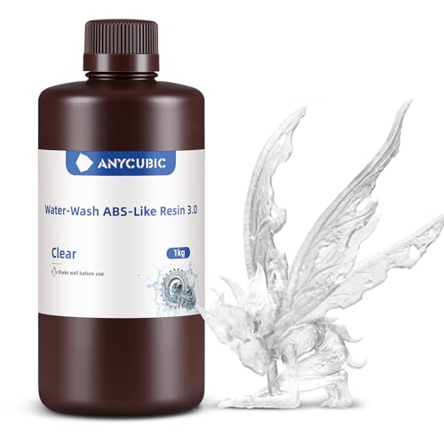 Image of ANYCUBIC Water Washable ABS-Like Resin 3.0, 3D Printer Resin, High Toughness and High Precision, Easy to Post-Process, Low Odor, Wide Compatibility for All LCD 3D Printers (Clear, 1kg)