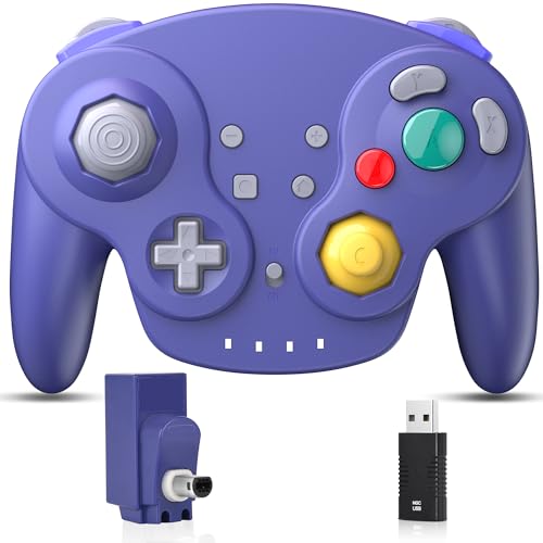 2.4 GHz Wireless NGC Switch Online Controller, USB Receiver & GameCube Receiver, Compatible with GameCube/Switch NSO, Windows PC iOS Mac Raspberry Pi, Steam Deck (Rechargeable)(Plug and Play) Indigo