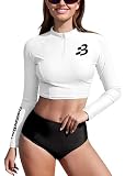 Women Summer Crop Swimming Uv SPF Rash Guard Surf Uv Protection Sun Guard Bathing Suit White L