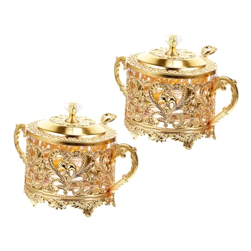 Alipis 2pezzi Barattoli Condimenti in Vetro e Ferro Art Contenitori Spezie e Zucchero Con Cucchiaio Scodelle Ampia Bocca Facili Da Ricaricare Per Cucina e Decorazione Desktop