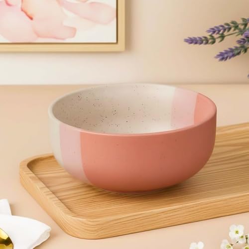 Image of The Earth Store TT Pink Large Ceramic Bowl Set of 1, 800 ML | Microwave & Dishwasher Safe Serving Bowl | Ideal Use for Salad, Cereal, Noodle, Pasta & Mixing | Home & Restaurant Use