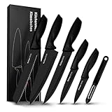 Ruffulon Messerset,6-teilig Küchen messer Set,Messerblock Kochmesser Set Edelstahl Messer Set Küche,Scharfe Küchenmessersets,Antihaftbeschichtete,Schwarz Messerblocksets