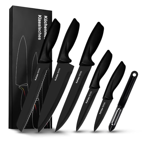 Ruffulon Messerset,Messerblock Kochmesser Set Edelstahl Messer Set Küche,6-teilig Küchen messer Set,Scharfe...