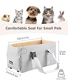 Pawaboo Hunde Autositz für kleine Hunde, Mittelkonsolen-Hundesitzerhöhung, Verdicktes Hundeautositz mit Weichem Plüsch, Hundbett mit Befestigung und Sicherheitsleine, bis zu 15lbs, Grau + Beige