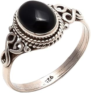 Black Onyx Ring Size M - 925 Sterling Silver Statement Ring For Women- Stone Gemstone Christmas Gifts Ring Jewelry