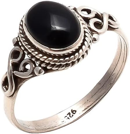 Black Onyx Ring Size M - 925 Sterling Silver Statement Ring For Women- Stone Gemstone Christmas Gifts Ring Jewelry