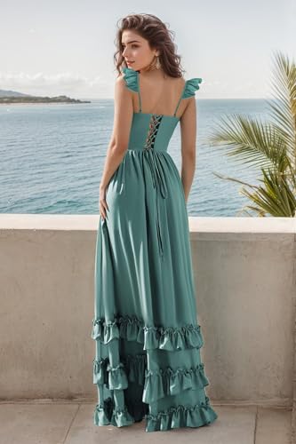 MAGGCIF Flutter Sleeve Bridesmaid Dresses for Women with Slit Ruffles Chiffon A Line Long Formal Wedding Guest Dress2