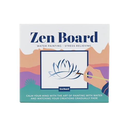 Gift Republic Zen Board Mindfulness Water Painting Set Wooden Painting Board, Stand, Ceramic Bowl, Brush & 20 Mindfulness Cards Stress Relief Self-Care Gift for Relaxation & Wellness