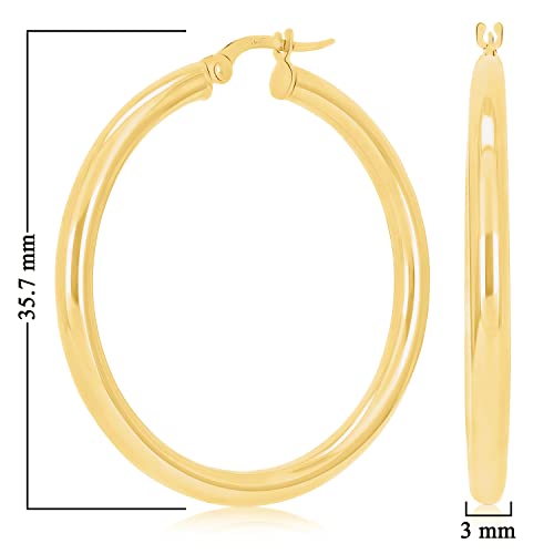 Image of Italian 14k Yellow Gold High Polished Round Hoop Earrings