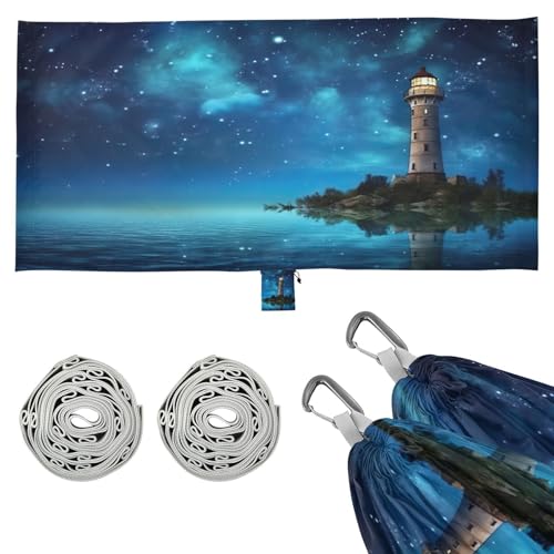 Haskirky Lighthouse Camping Hammock, Single Portable Hammocks with Tree Straps & Attached Carry Bag, 330Lbs Capacity Perfect for Outside Indoor Hiking Beach Backpack Travel