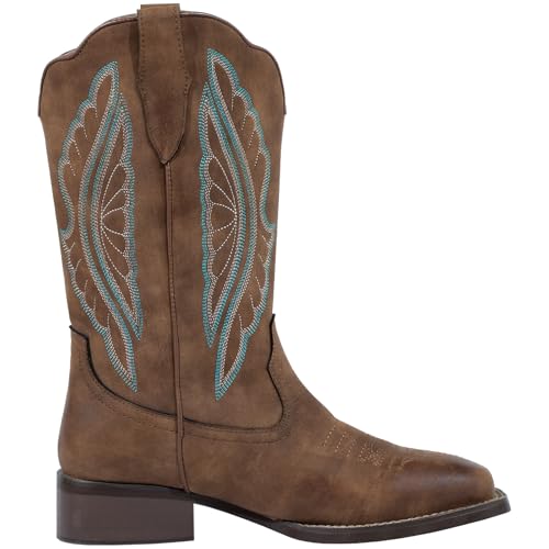 J's.o.l.e Women's Cowboy Boots Square Toe Wide Calf Cowgirl Boots Western Work Boots Embroidered3