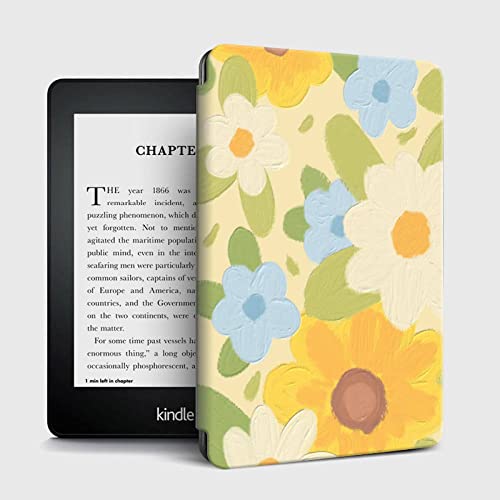WunM Studio Funda para Kindle Voyage Paperwhite 1 2 3 4 Kindle 10th Generation edición Juvenil 6 Pulgadas Ebook Funda Protectora Capa/Pintura al óleo Floral