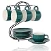 Juego de Tazas de Espresso de Cerámica (135ml) con Platillo y Portavasos, Candiicap Tazas de Cafe para Capuchino, Latte, Espresso, Americano, Té(135ml,Verde Mate)