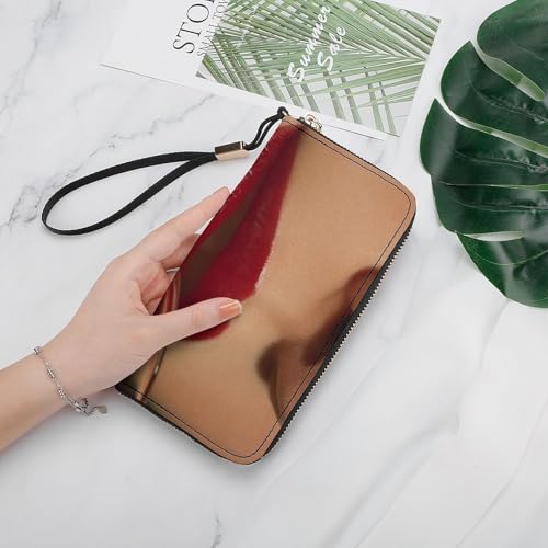 Woman Red Lips Drinking Wine PU Leather Clutch Long Bifold Wallet, Coin Purse Credit Pass Case, Durable Card-Holder Money Storage for Women Men4