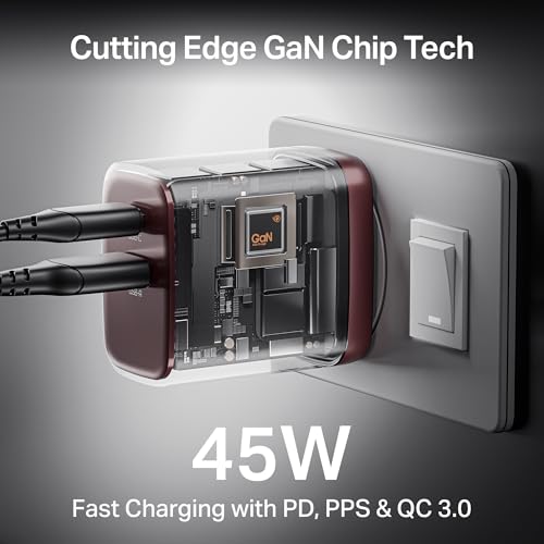 Image of Boat 45W GaN Charger USB Type C, Ultra-Fast Dual Port Fast Charging, Compact & Lightweight, Supports iPhone, Android, iPad, Tablet (Monarch Red)
