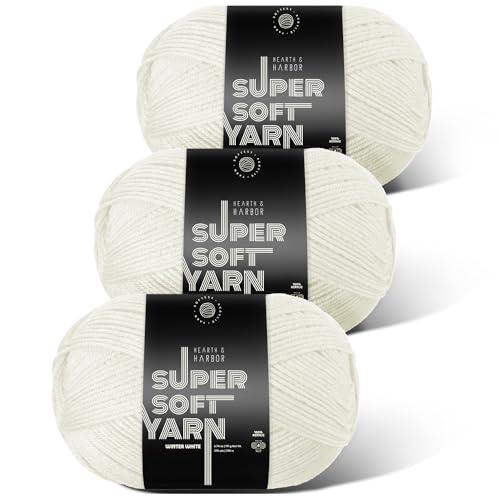 Image of Acrylic Yarn for Crocheting & Knitting - Soft Crochet Yarn for Crocheting, 3 Pack of 370 Yards, Perfect for Crafts & Amigurumi, Medium Worsted Weight 4, Winter White