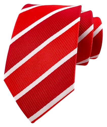 Mens Red White Jacquard Woven Silk Ties Stripe Retro Trendy Formal Wedding Neckties Standard Length
