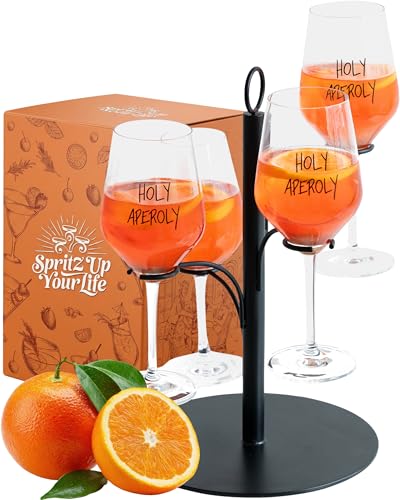 SpritzUpYourLife Getränke Tower ohne Montage - Aperol Ständer für 4 Gläser - Bar Zubehör für Gastronomie - Cocktail Tower und Champagner Geschenk (schwarz)
