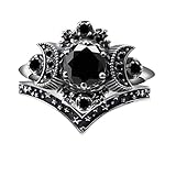 Fuqimanman2020 Wicca Pagan Triple Moon Godness Band Ring Set Purple Crystal Cresent for Women Wedding Engagement Promise Jewelry (B, 9)