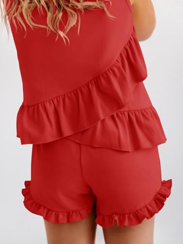 Image of Haloumoning Girls Summer Clothing Sets Ruffle Tank Tops and Shorts | 2 Piece Outfits
