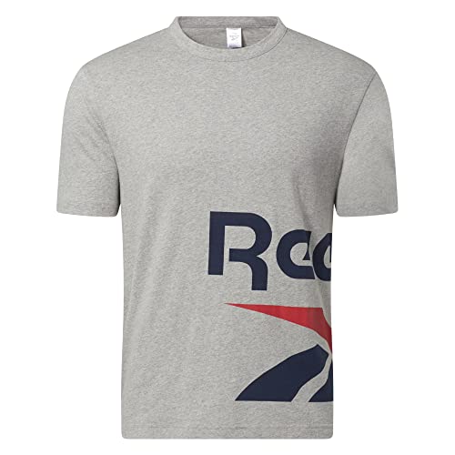 Reebok Unisex's Side Logo Vector Short Sleeve Tee T-Shirt, Medium Heather Grey, X-Small