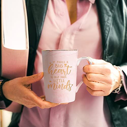 Joymaking Teacher Gifts for Women Appreciation It Takes a Big Heart to Shape Little Minds Coffee Mug Preschool 14Oz Pink Marble with Exquisite Box - Image 2