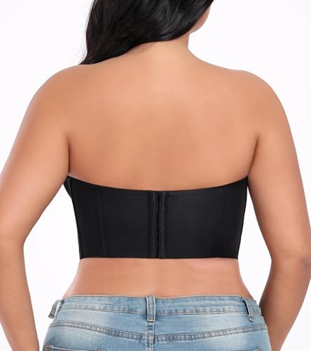 Image of HACI Women's Plus Size Longline Strapless Bra Bustier Full Coverage Anti Slip Underwire Corset Top Body Shaper Tummy Control