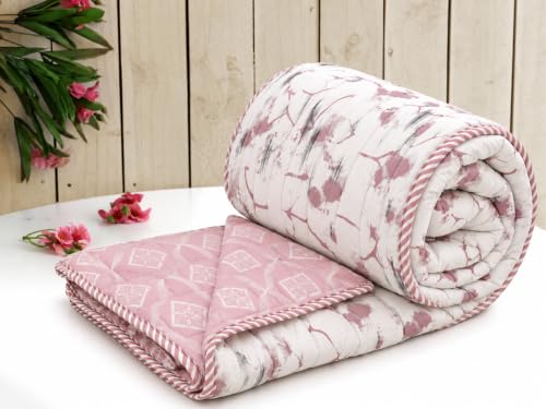 Image of RRC Floral Print Cotton Jaipuri Comforter for Single Bed | White & Green Lightweight AC Rajai | 200 GSM Quilt | Summer Comforter Pack of 1