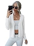 Romwe Women's Long Sleeve Soft Knit Sweater Open Front Button Down Lace V Neck Cardigan Coat White M