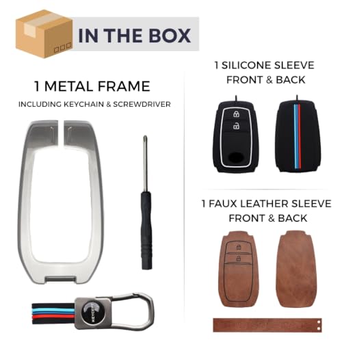 Image of KEYCEPT Metal Key Cover for 2 Button Toyota Innova Hycross | Fortuner | Hilux | Innova Crysta | Fortuner Legender | Land Cruiser | Suzuki Invicto Smart Key . (Dual Black & Tan, 2 Button)