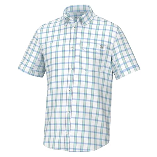 HUK Camisa masculina padrão de manga curta com estampa de maré ponto, botão de pesca, bermudas latit
