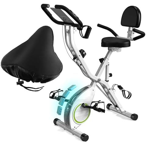 5 IN 1 Foldable Stationary Exercise Bike 817 White & Bike Seat Cushion Cover