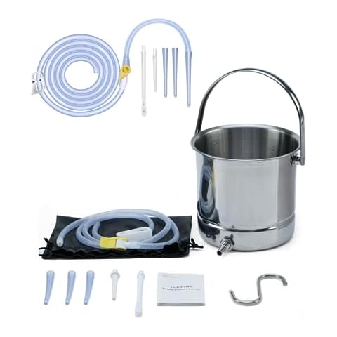 TEMONTIAN Coffee Enema Bucket Kit with Accessories, Home Colonic Cleansing Kit for Men/Women, Cleansing and Detoxifying Enemas, Stainless Steel Enema Bucket and Attachment Set Cover