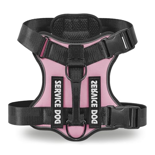 COMSLE Pettorina Cane Taglia Media Grande, Regolabile Pettorina Anti Tiro per Cani con 3 Ganci in Metallo, Imbracatura Riflettente Traspirante per Cani, Rosa, XL