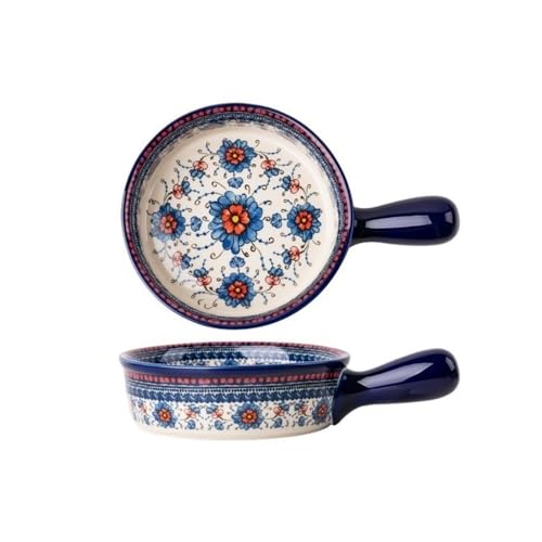 yixinzi-2024 Fuente para Hornear Horno de una Sola manija de 600 ml, Bandeja for Hornear, vajilla de cerámica Vintage, for el hogar Bandeja para Hornear