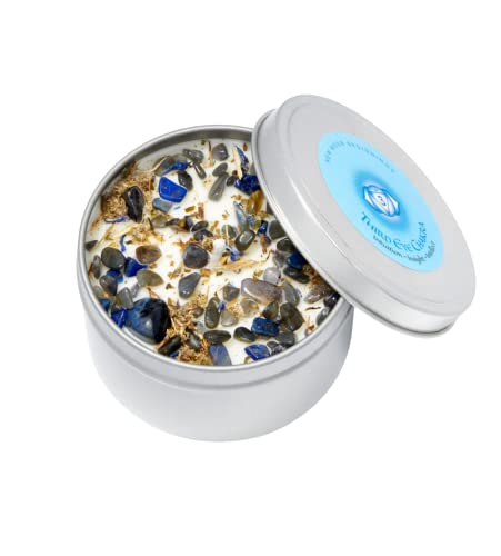 Third Eye Chakra Candle by New Moon Beginnings - Chakra Candles - Dried Flower, Herb, & Crystal Candles - Aromatherapy Candles - soy candle - 8oz Tin