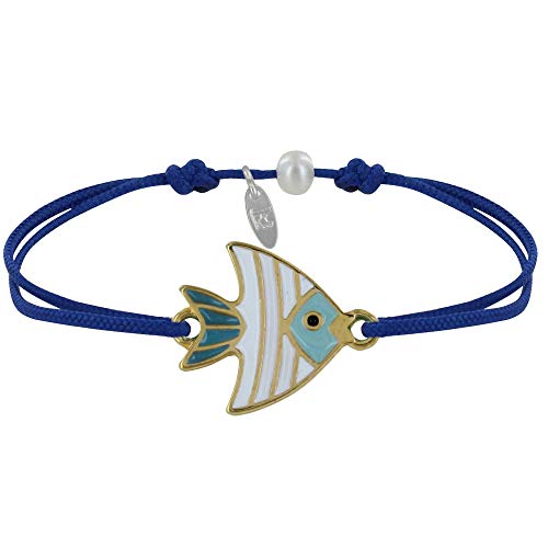 LES POULETTES BIJOUX - Bracelet Lien Médaille en Laiton Poisson Émaillée Blanche et Turquoise - Bleu Cover