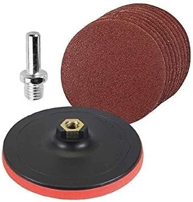 H9 Hook & Loop Sanding Disc Pad 5 inch Thread for Angle Grinder and Drill Machine for Paint & Rust Remover (125mm) (Combo M10-5" Valcro Pad +adapter +10 Sandpaper, 1)