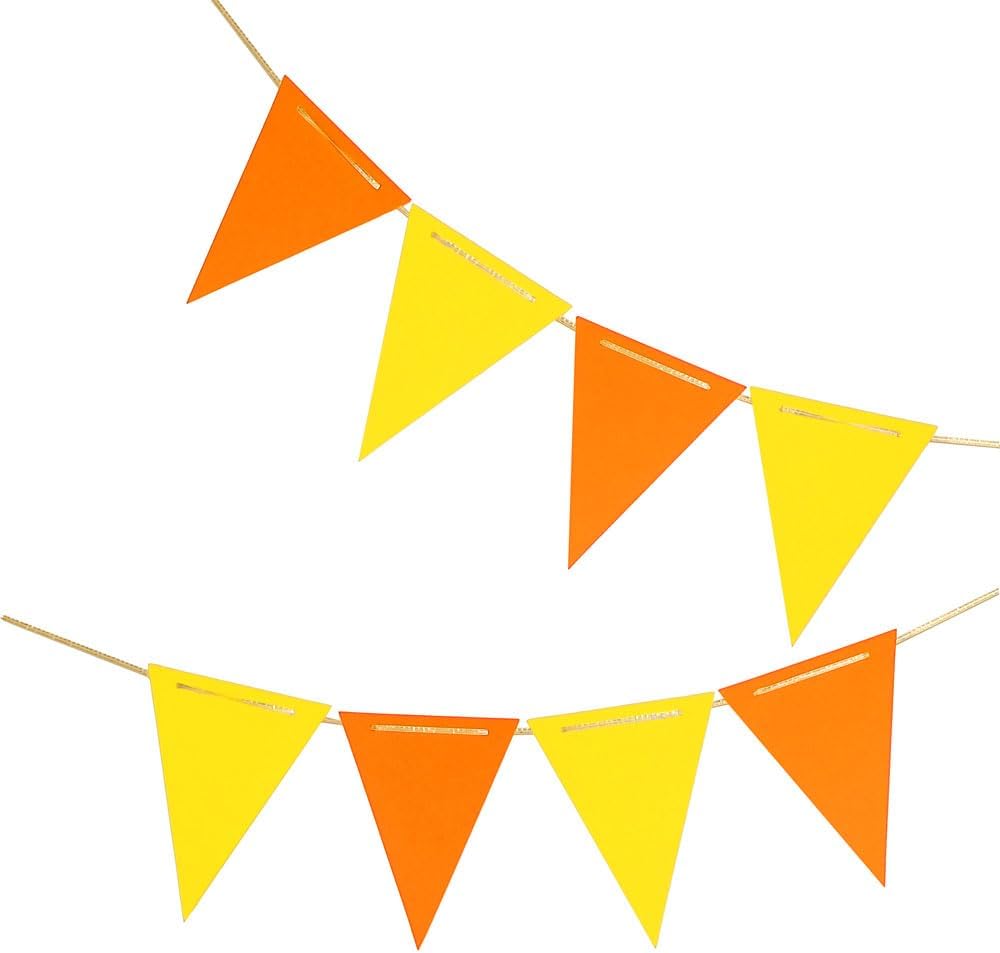 Orange and White Triangle Pennant Banner,30pcs Double Sided Garland Flag for Baby Shower Birthdays Graduation Party Decorations
