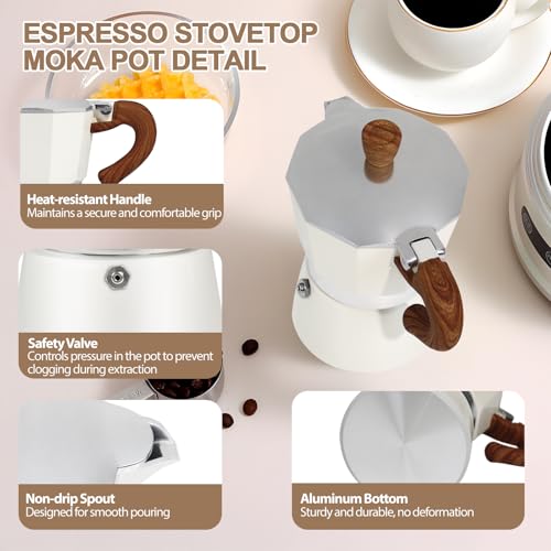 Image of Aluminum 3 Cup 150ml Moka Pot Express Coffee Maker Stovetop Espresso Colorful Coffeemaker Italian Classic Style Brewing Greca Cafe Mocha Machine for Cafeteras Lover Camping Travel and Home Use 5oz
