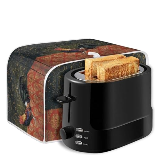 Image of Talayituse Rooster Chicken Print 4 Slice Toaster Covers Dust Protection Floral Wood Bread Maker Covers Toaster Oven Cloth Cover Kitchen Accessories Washable Appliance Cover with Handle
