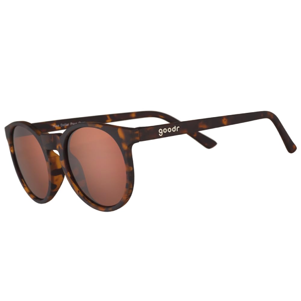 goodr Nine Dollar Pour Over Polarized Round Sunglasses Small Sized Circle G Brown Translucent Frames with Brown Non-Reflective