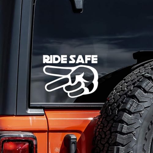 Image of 2PCS Ride Safe 2 Fingers Down Vinyl Decal 5.51 inchx4.31 inch for Motorcycles, Cars, Windows - Biker Respect Design, Waterproof & Durable Car Decal Sticker | #AZ79 (White)