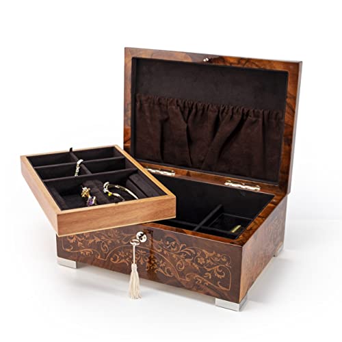 Grand Arabesque Inlay Double Level Walnut Italian 30 Note Music Box - Right Here Waiting For You #TOP2