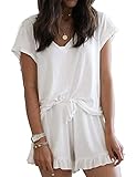 Pajamas for Women Lounge Set Short Sleeve Sleepwear Comfy Soft Nightwear PJS White M