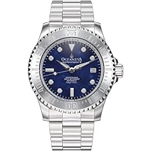 OceanevaTM Mens Deep Marine Explorer III 3000M Pro Diver Watch Navy Mother of Pearl Dial - Stainless Steel Bracelet 38 Hour Power Reserve