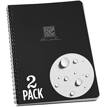 Rite in the Rain Weatherproof Side Spiral Notebook, 6.625" x 8.5", Black Cover, Dot Grid Pattern, 2 Pack No. 773DG-LGL2