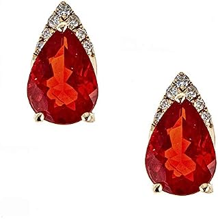 Gin & Grace 14K Yellow Gold Mexican Natural Fire Opal & Natural Diamond (I1,I2) Stud Earring for Women